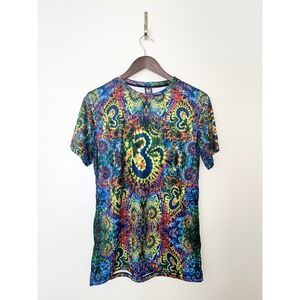 Feed A Hippie Om Symbol Tie Dye T Shirt Psychedelic Festival Graphic Tee | MED